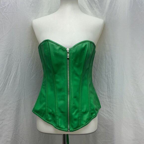 No Brand Other - New green corset vegan leather front zip/back lace up Halloween XL